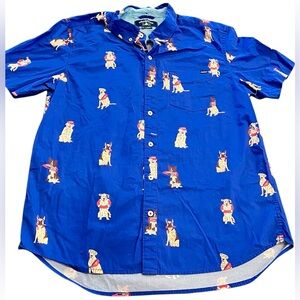 Chubbies Mens Button Down Shirt Lifeguard Rescue Dogs Royal Blue Large EUC